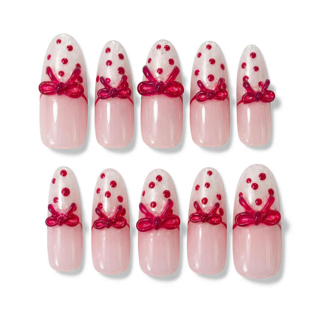 Cherry Bow Handmade Press On Nails