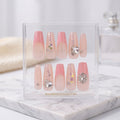 Crystal Soft Pink handmade press-on nails with blush pink, glitter and clear crystal accents