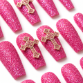 Holy Hot Pink Glitter Handmade Press On Nails