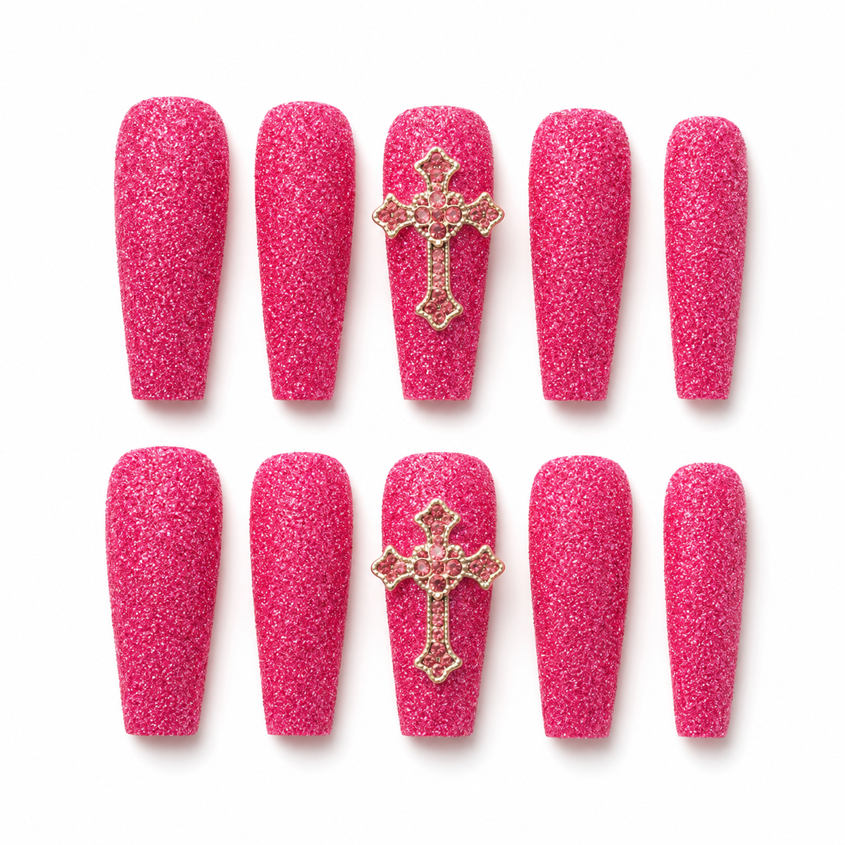Holy Hot Pink Glitter Handmade Press On Nails